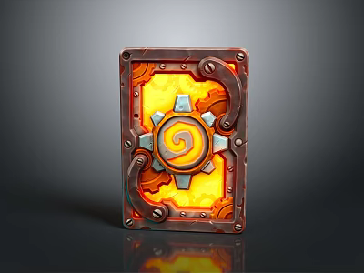 Mechanical Style Desktop Decoration With Metal Frame Gear Design And Glowing Orange Spiral Logo 3d model