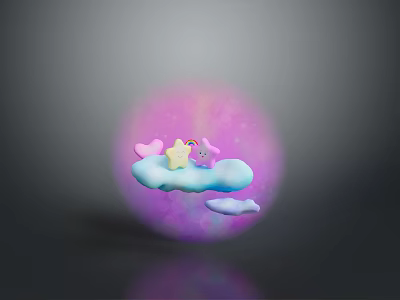 Cute Decorative Living Accessory With Pink Sphere Cloud Star Hearts And Unicorn 3d model