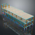 Multi Level Building Frame With Blue Yellow Beams And Transparent Roof