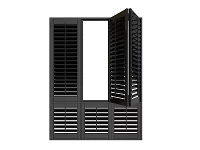Modern Black Window Shutter With Louvered Panels Partially Open And Adjustable Design 3d model