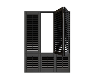 Solid wood shutters floor-to-ceiling windows casement windows bay windows black folding windows 3d model