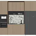 Modern Wooden Kitchen Cabinets With Refrigerator Microwave Sink And Marble Countertop