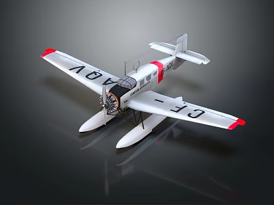 Vintage Silver Red Fighter Plane With Propeller AB CF Markings And Dark Reflective Surface 3d model