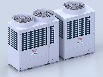 Two White Air Conditioner Fans Outdoor Units With Grille Design And Ventilation 3d model