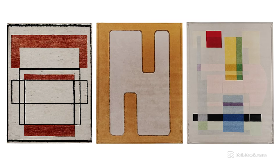 Modern Square Rugs With Geometric Patterns And Vibrant Color Designs 3d model