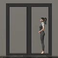 Modern Glass Double Doors Interior With Dark Frame And Human Figure Standing Beside
