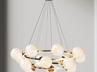 Modern Elegant Chandelier With White Globe Shades And Metallic Ring Hanging Lighting Fixture 3d model