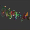 Colorful Bicycles Collection Featuring High wheel Red Standard Green Kids And Blue Tricycle