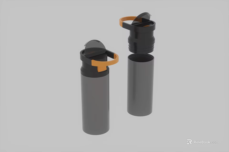 Two Black Cups With Orange Handles And Secure Lids For Daily Use 3d model