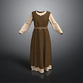 Casual Brown Long Sleeved Dress With Beige Inner Layer And Waist Belt For Everyday Use