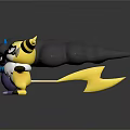 3D Purple And Yellow White Cartoon Characters With Horns And Striped Design