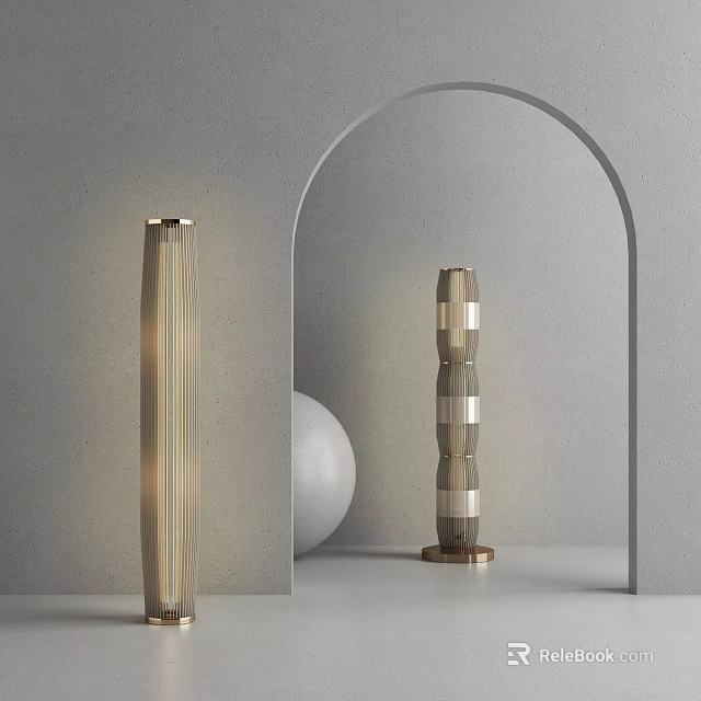 Stylish Modern Floor Lamps In Interior With Arched Doorway And Spherical Decor 3d model 