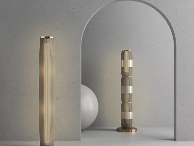 Stylish Modern Floor Lamps In Interior With Arched Doorway And Spherical Decor 3d model
