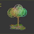 Green Leafy Tree With Brown Trunk And Lush Foliage Surrounded By Red And Green Flowers