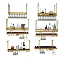 Luxury Kitchen Decor With Succulent Plants On Golden Shelves And Wine Glasses