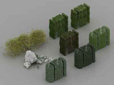Different Pruned Shrub Varieties With Natural Stone Accents And Green Foliage 3d model
