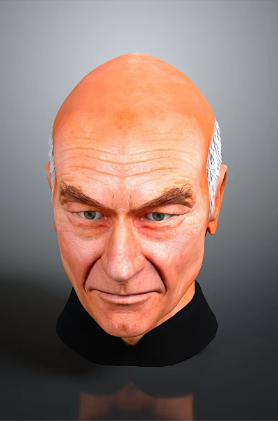 Decorative Bald Male Head Model With Gray Background And Black Base 3d model