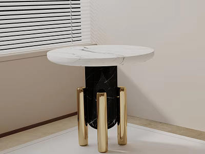 Modern Round Side Table with White Marble Top and Golden Metal Legs in Living Room 3d model
