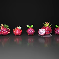 Cartoon Style Dragon Fruit Whole and Sliced with Green Leaves and Smiling Faces