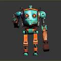 Futuristic Blue And Orange Robot With Red Eyes And Mechanical Arms Design