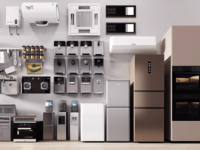 Modern Stainless Steel Kitchen Appliances Collection With Refrigerator Oven Microwave And Small Devices 3d model