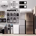 Modern Stainless Steel Kitchen Appliances Collection With Refrigerator Oven Microwave And Small Devices