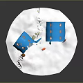 Cartoon Scene With Snowy Ground Blue Tents Little Figures And Items