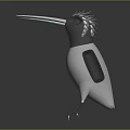 Stylized Black and White Feathered Bird with Crested Head Long Beak Standing on Dark Surface