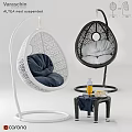 Hanging Leisure Chairs with Woven Patterns White Black Frames Soft Cushions and Side Table Drinks