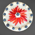 Homemade Round Layered Cream Cake Topped With Fresh Strawberries And Blueberries