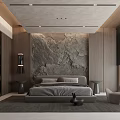 Modern Hotel Guest Room Interior Design With Marble Feature Wall Wooden Paneling And Accent Chair