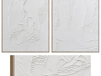 Three Panel Modern White Textured Relief Artwork With Abstract Sculptural Design 3d model