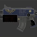 Sci Fi Weapon Featuring Blue Silver Finish Golden Eagle Emblem Brown Grip And Engraved Details