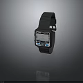 Sleek Black Smart Watch With Square Dial Digital Display And Blue Buttons