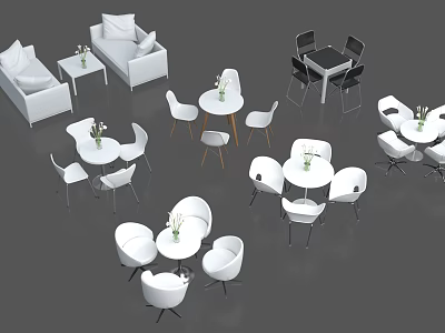 Modern White Table And Chair Sets With Round Tables And Various Designs 3d model