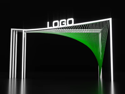 Event Entrance Gate with Illuminated LOGO White Frame and Green Mesh Design 3d model
