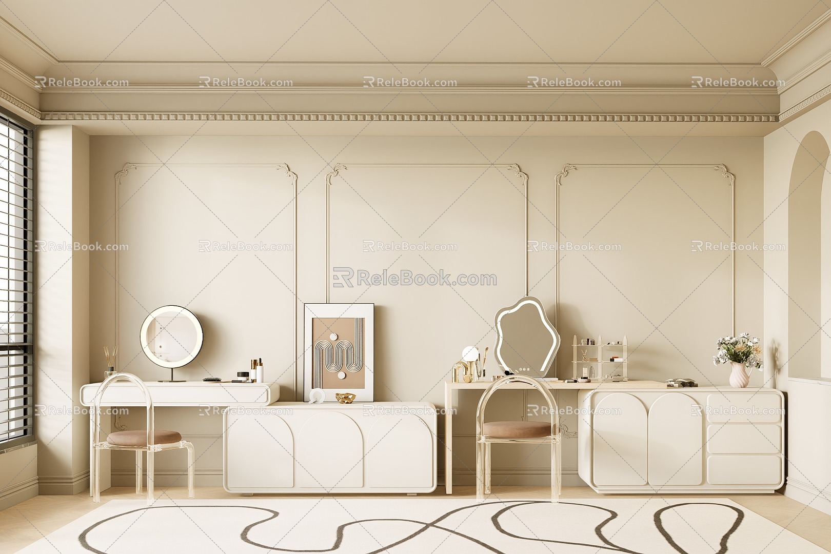 Modern cream style dresser 3d model