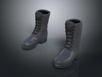 Gray Lace Up Waterproof Rain Boots For Daily Use In Rainy Weather 3d model