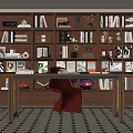 Modern Middle Ancient Study Middle Style Study Open Bookcase Combination Bookcase Desk and Chair 3d model