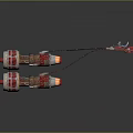Four Red And Silver Turbine Engines Connected With Pink Markers On Gray Background With Reflections