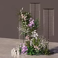 Floral Installation Design With Wire Mesh Structures Purple White Flowers Greenery And White Candles