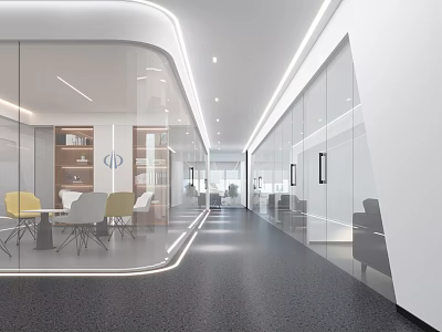 Modern Public Office Space Interior With Glass Partitions Open Layout And Workstations 3d model