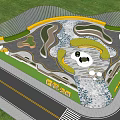 Modern Park Landscape With Curved Pathways Circular Seating Water Inspired Pavement And Greenery