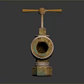 Golden Faucet as Daily Necessity With Knob Worn Surface and Green Base
