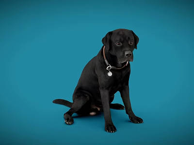 Black Reptile Sitting On Blue Background With Smooth Skin And Collar 3d model