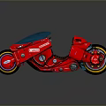 Red Three Wheeled Motorcycle With Blue Windshield And Brown Seat Sleek Design