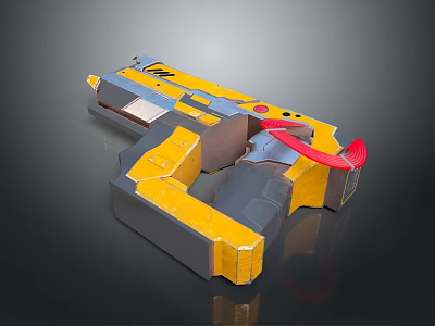Futuristic Sci Fi Weapon With Yellow Gray Body Red Accent And Angular Mechanical Design 3d model