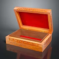 Decorative Wooden Carved Jewelry Ornament Set with Open Storage Box and Red Lining Interior