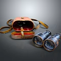 Vintage Brass Binoculars Display With Open Leather Case And Retro Design Details