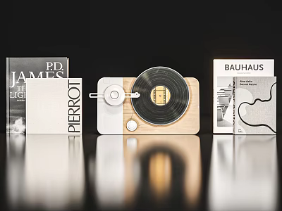 Bauhaus Books Magazines Display With Vinyl Record Player And Wooden Base 3d model